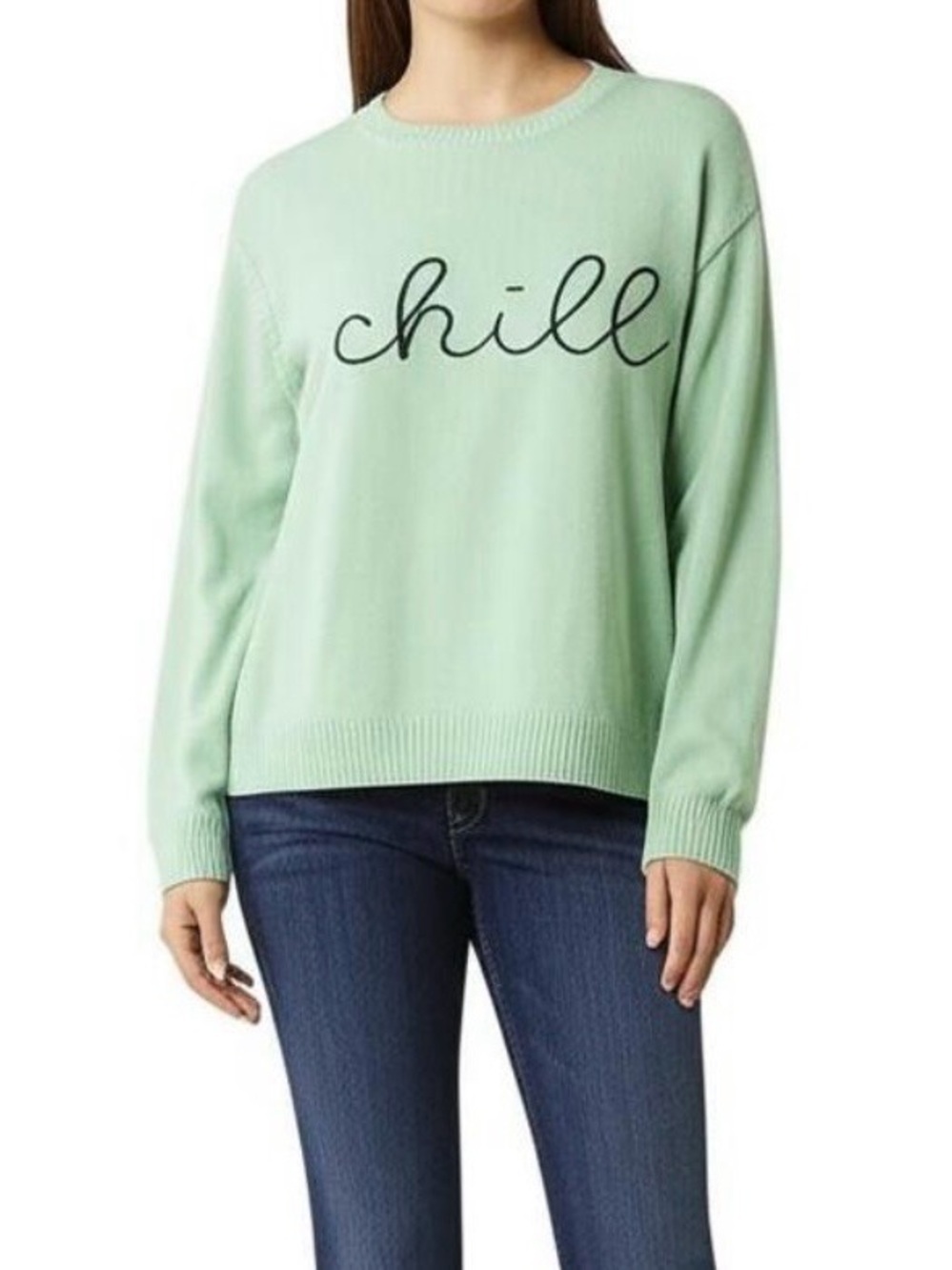 ST JOHN's BAY Mint Green Chill Script Crewneck Sweater